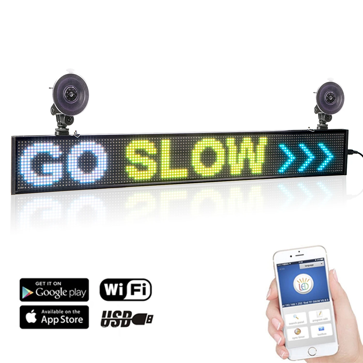 66Cm Led Sign Scherm P5 Rgb Full-Color 16*128 Pixel Telefoon Wifi Of Usb Programmeerbare Scrolling tekst Led Reclame Display Board