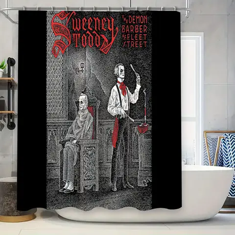 Shower Curtain Gothic Barber Horror Movie Shower Curtain Vintage Spooky Halloween Decoration Dark Art Bathroom Decor Gothic Home Textile Room D