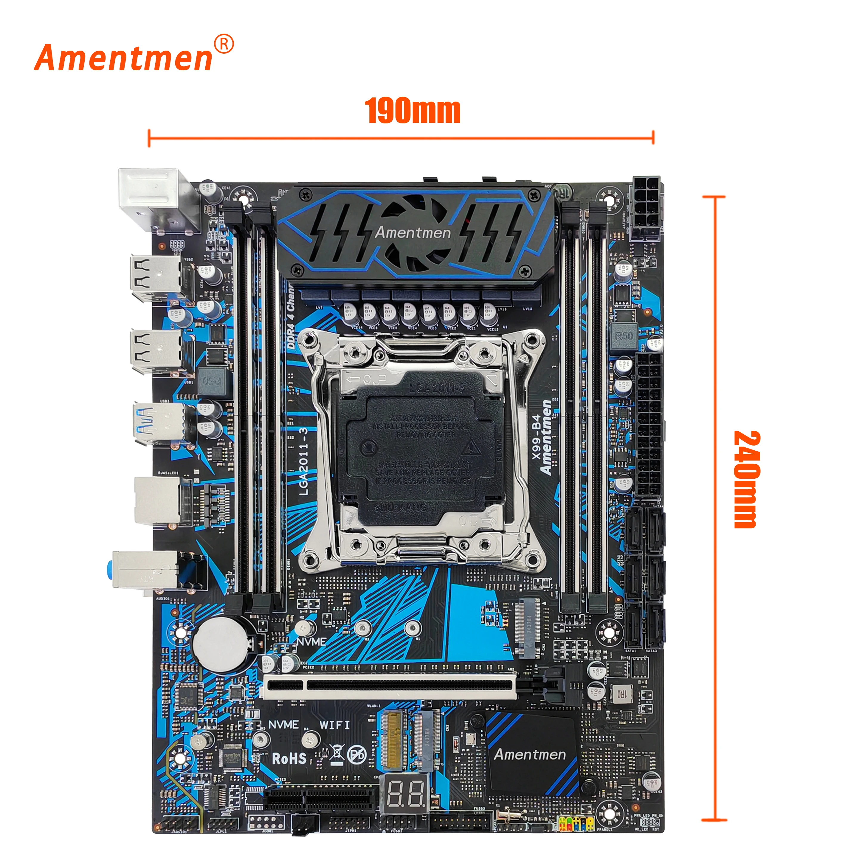 Amentmen X99 B4 Motherboard Set LGA 2011-3 Kit With Xeon 2680V4 CPU 16GB (2*8G) 4 Channel LED Indicator 8 Phase Power
