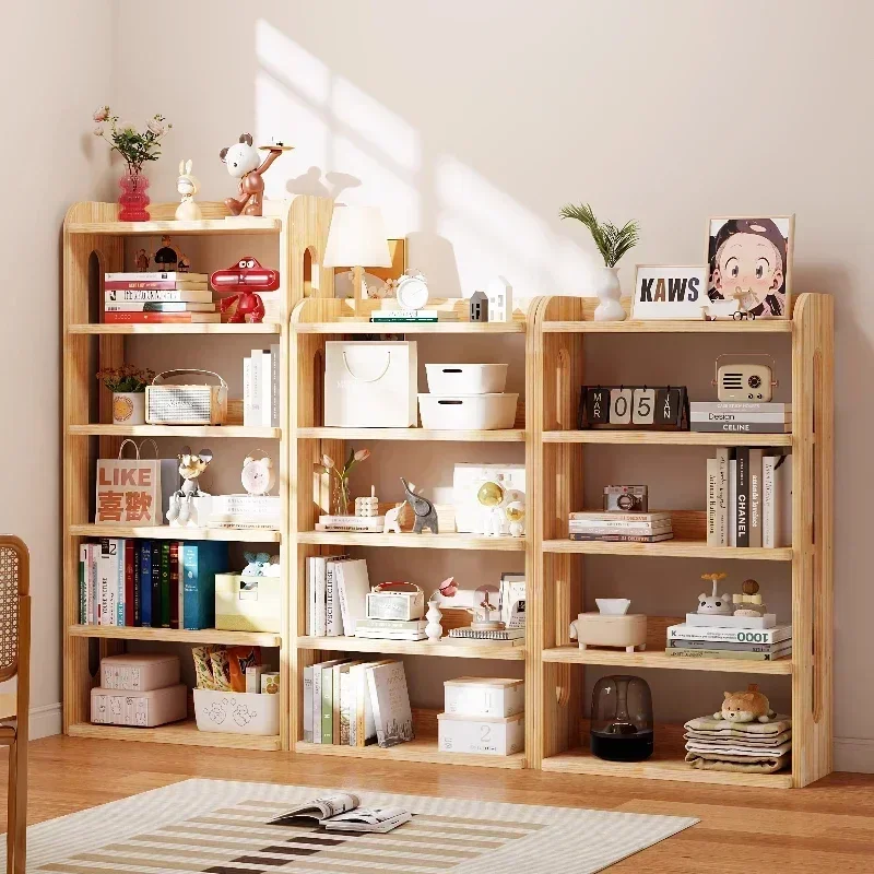 Bookshelf Floor Shelf Living Room Against The Wall Simple Bookcase Household Storage Rack Locker Children's Bookshelf Solid Wood