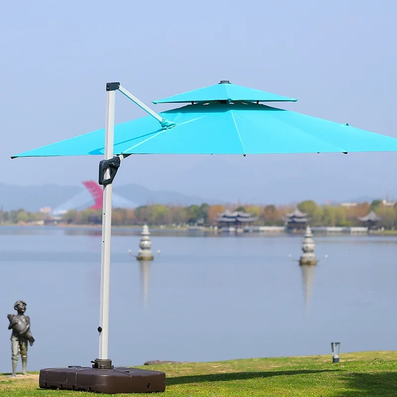 Garden Solar LED Patio Cantilever Offset Outdoor Umbrella with 360 Degree Rotation