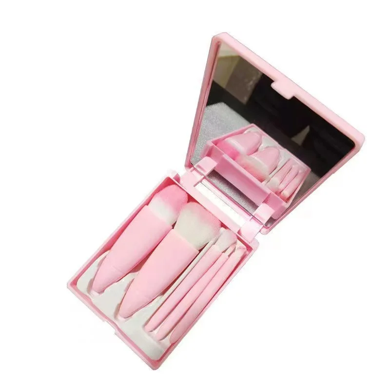 Make-up-Pinsel-Set, tragbares Modell mit Spiegel, multifunktionaler loser Pinsel, Rougepinsel, 5-Spiegelbox, Beauty-Tools