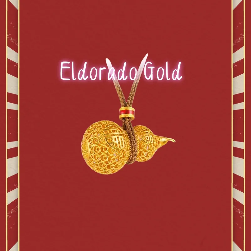 

9999 real glod New Chinese-style Vietnamese sand gold hollowed-out "Fu" character large gourd pendant necklace accessory for wom