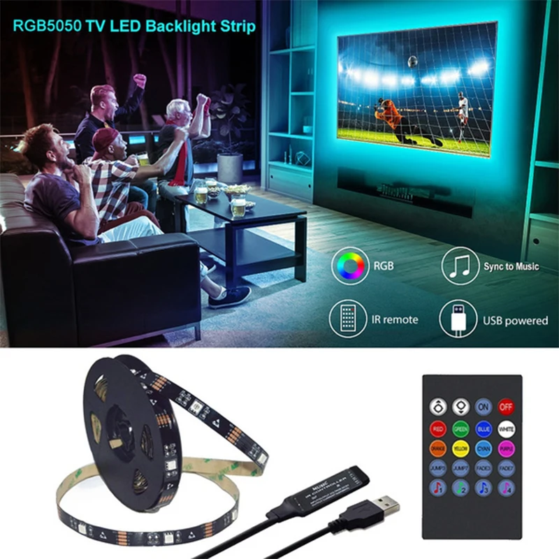 LED Strip Light USB LED Strip 5050 RGB TV Backlights Diode Tape with Remote Control for Room Decor Bar Restaurant Ambient Lights