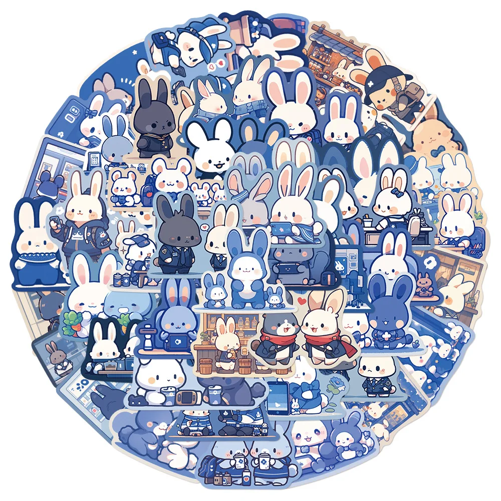 50pcs Cartoon Cute Blue Rabbit Series Graffiti Stickers Suitable for Helmet Desktop Wall Decoration DIY Sticker Pack Wholesale