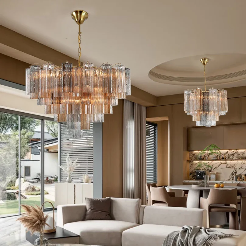 Modern Round Glass Lamps for Dining Table Living Room Bedroom French Glass Tube Hanging Chandeliers Ceiling Pendant Led Lights