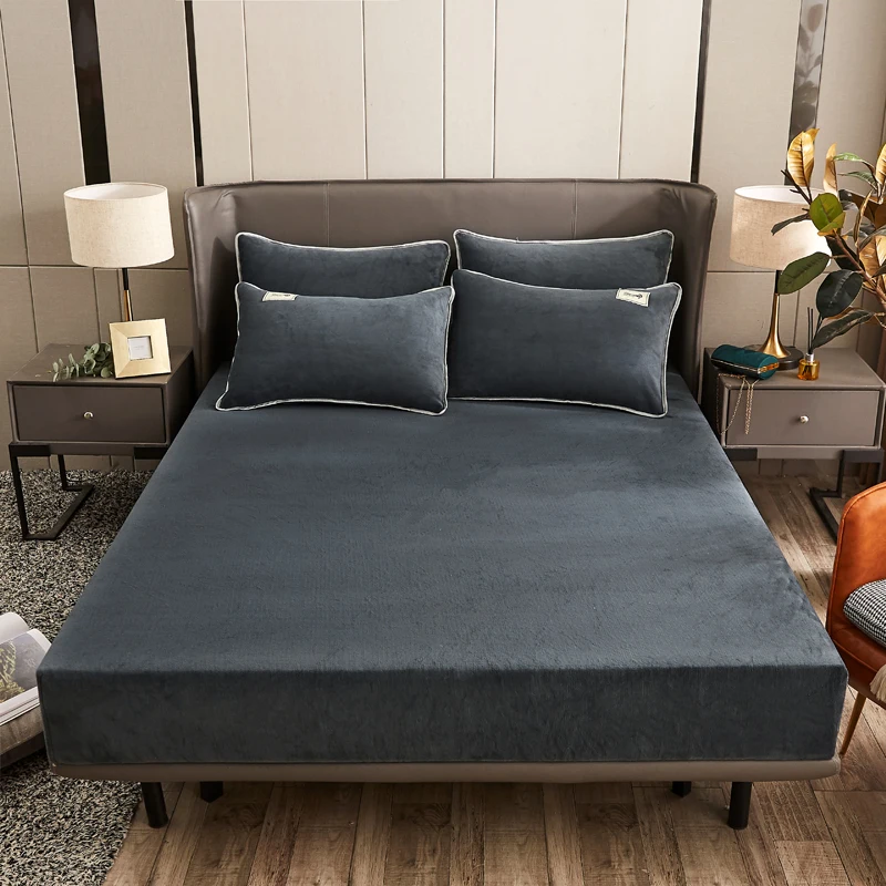 1pc Velvet Fabric Fitted Sheet Soft Touch Elastic Bedspread Mattress Cover Bed Linen Protector Winter Warm Flannel Fitted Sheet