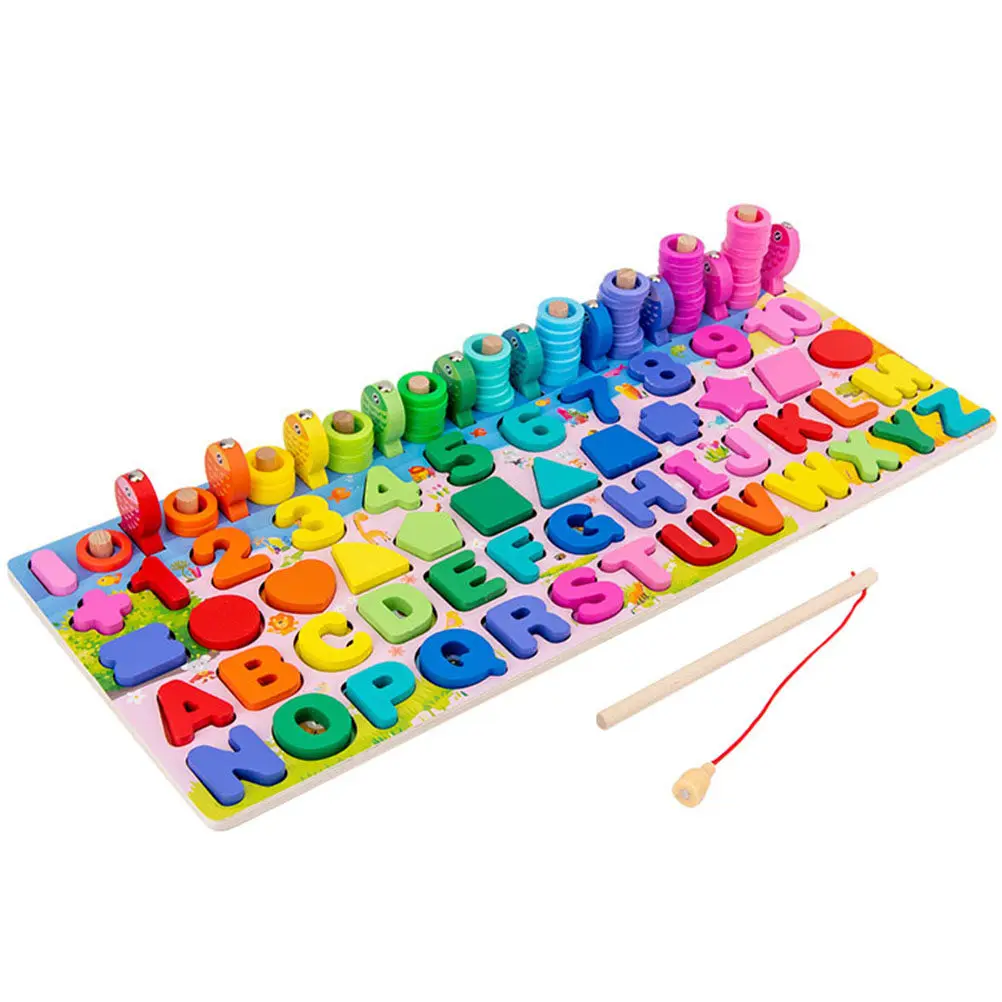 

1Set Wooden Educational Blocks Creative Early Learning Plaything Number Recognition Fishing Game for Kids Hand Eye Coordination
