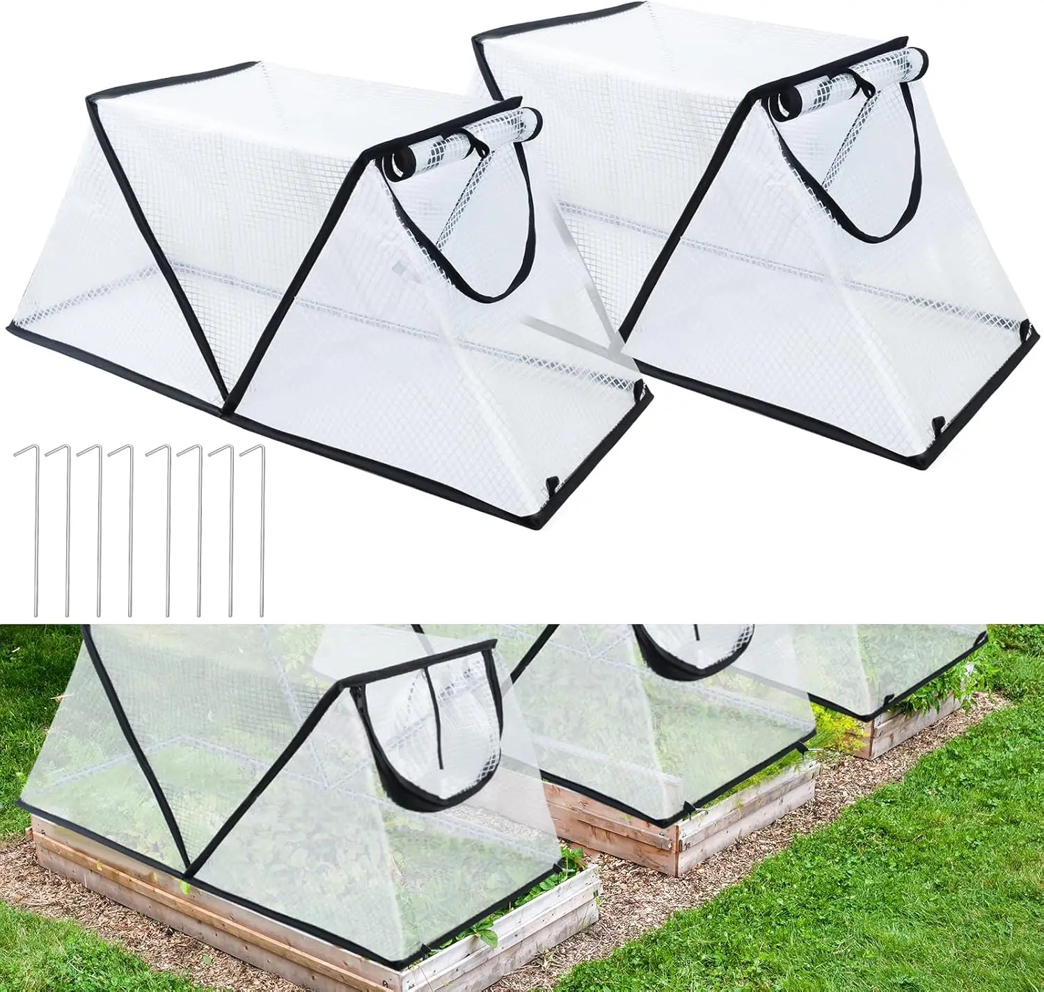 

2Pa Garden Row Accelerator Plants Cover, Foldable Raised Garden Bed Cover With Zipper Door Waterproof Small Greenhouse Plant