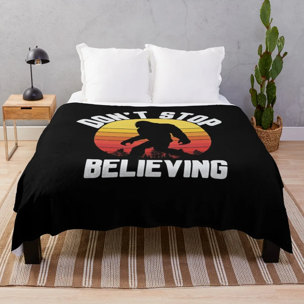 

Funny Bigfoot Retro Sunset Don't Stop BELIEVING Throw Blanket Moving Blanket