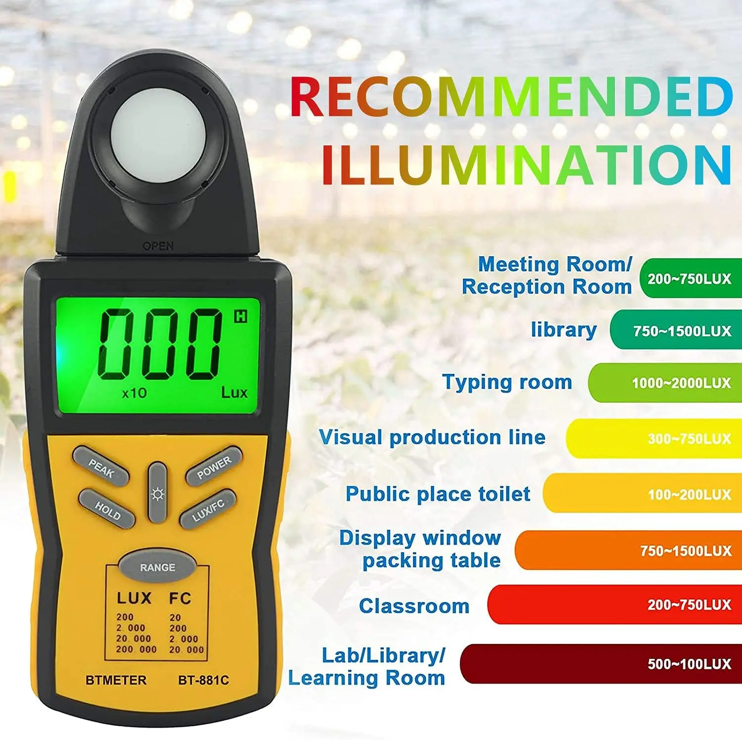 

BTMETER BT-881C Digital Illuminance Light Meter - 0.1-200,000 Lux Range, Perfect Photometer for Photography & Plant Care