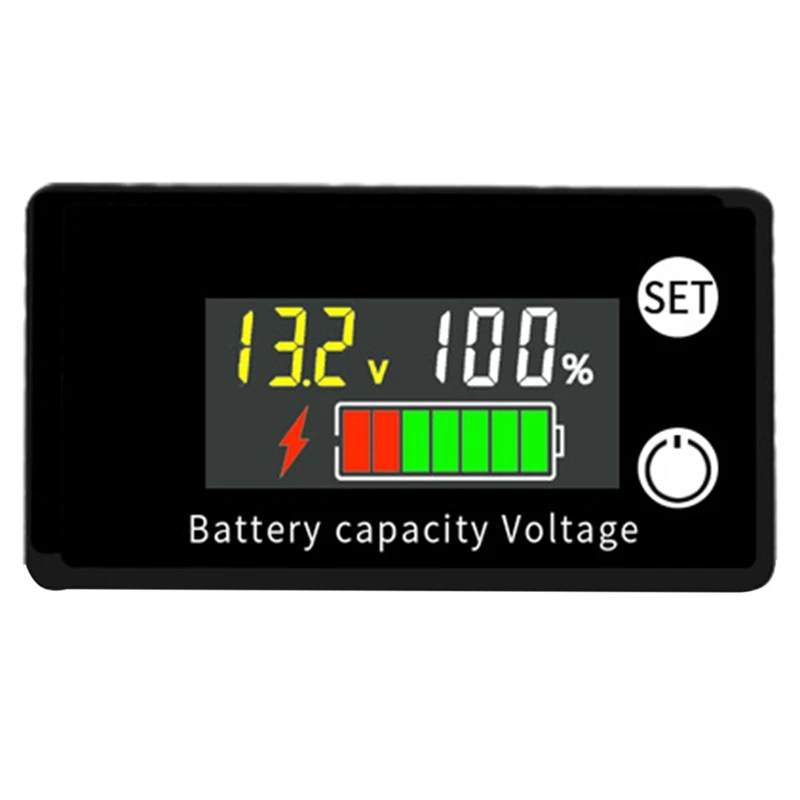 Battery Capacity Tester LCD Color Screen DC Voltmeter With Alarm Temperature Function For Electromobile 8-100V