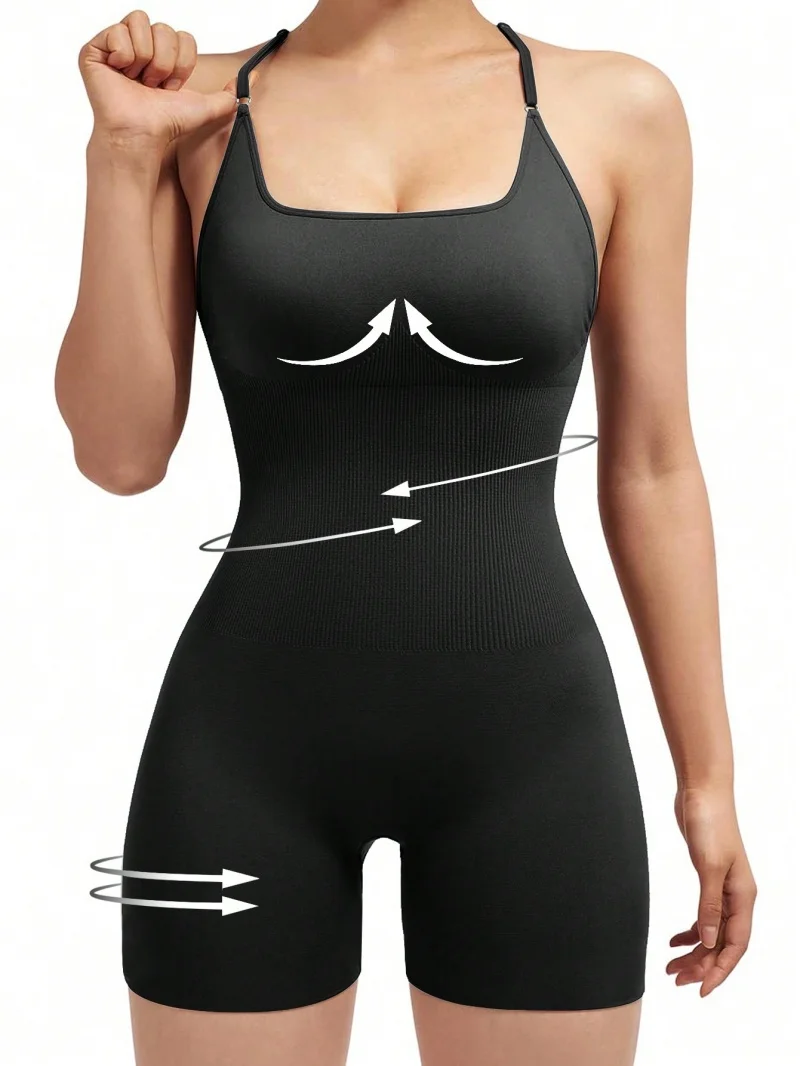 Mono deportivo Sexy para mujer, mono deportivo ajustable cruzado para correr, traje de Yoga de una pieza, pantalones cortos sin espalda, pelele