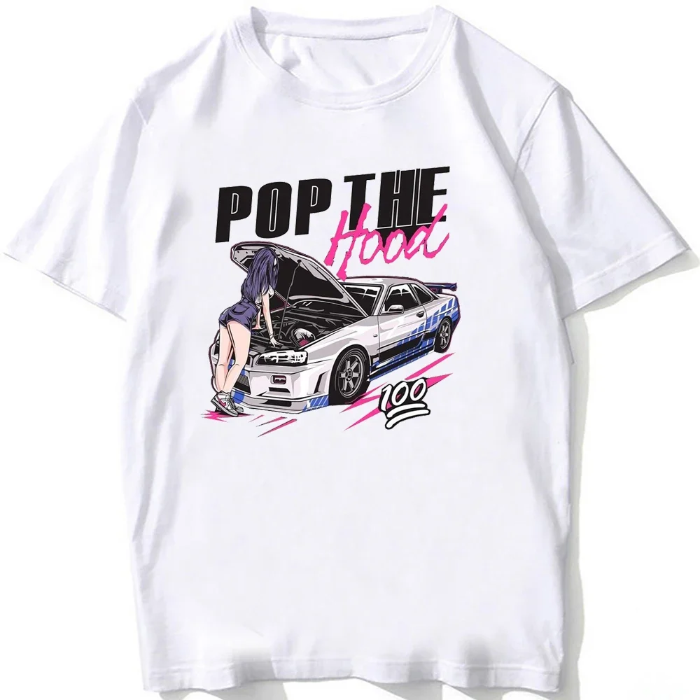 Pop The Hood EVO Girl Powered TShirts Japan Drift King Style T-shirt New Summer Men Short Sleeve JDM Lover Boy White Tees Cool