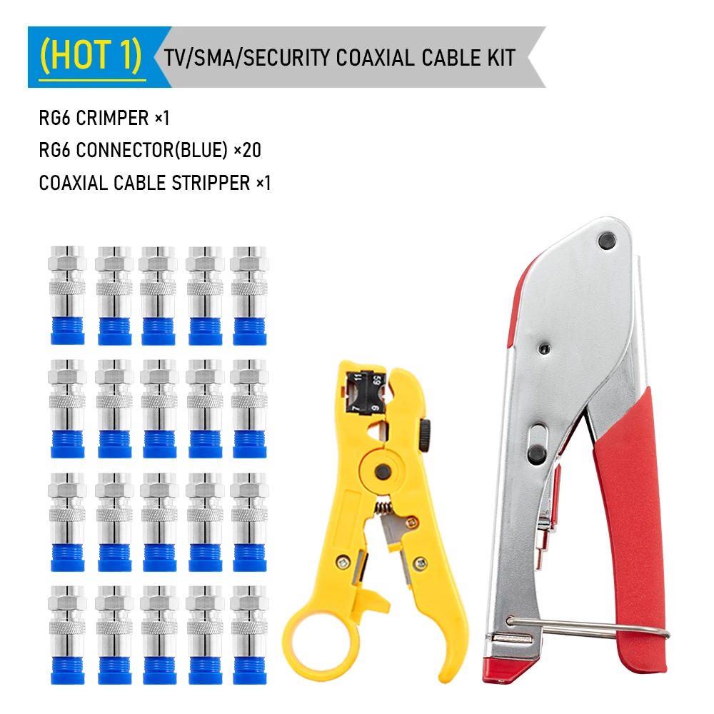 Koaxialkabel-Crimper-Set, Koaxialkabel RG6 Kompressionswerkzeug-Set mit 5 Stück F RG6-Anschlüssen, Abisolierwerkzeug für Kabel-Koaxialkabel – Detail 4