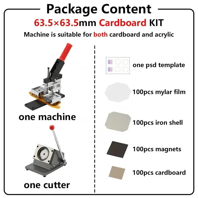 Magnetic Press Machine Custom Fridge Magnet Photos Souvenir Paper Cutter+100pcs Magnet Parts 63.5×63.5mm DIY Square Refrigerator