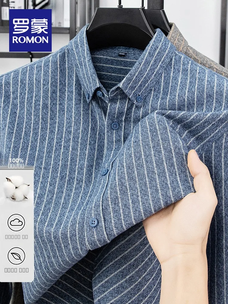 

Lormen Pure Cotton Brued Striped Long Sve Casual irt Men's Spring Autumn Loose Fit Dad Sle Faionable Busin Gent...