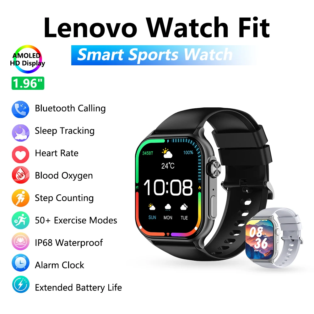 Lenovo 2025 Smart Watch Men Health Monitoring Heart Rate For Apple Bluetooth Call Waterproof IP68 Smartwatch For Android IOS
