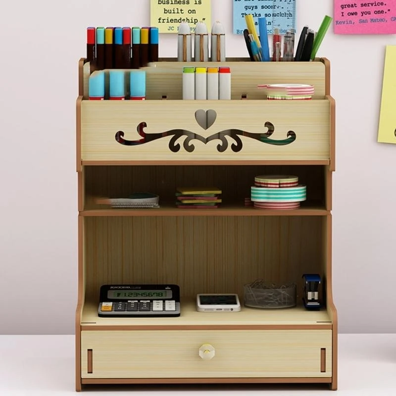 Wooden Pen Holder with Drawer Multifunctional Desktop Stationary Pencil Box Rack best sale