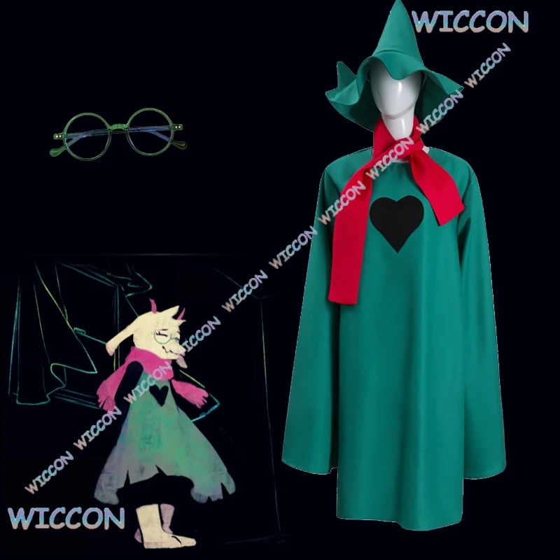 

OHaYo/Deltarune Ralsei, накидка для косплея, зеленый наряд, шляпа, очки, женское милое платье на Хэллоуин, праздничная униформа для девочек