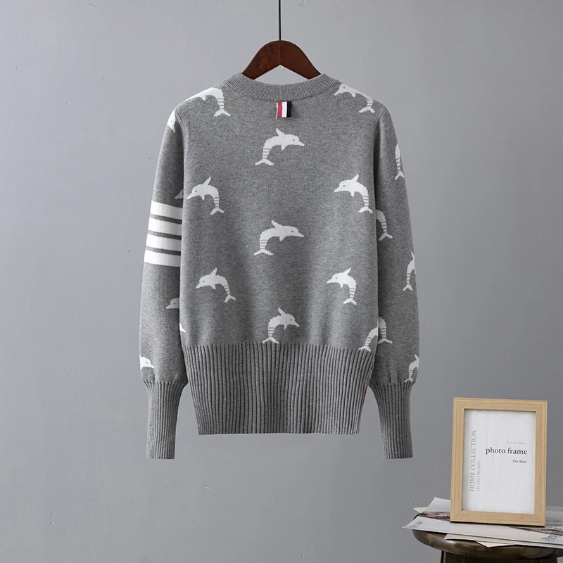 High Quality Runway Designer Dolphin Print Knitted Sweaters Pullovers Women Autumn Winter Long Sleeve Harajuku Sweet Jumper