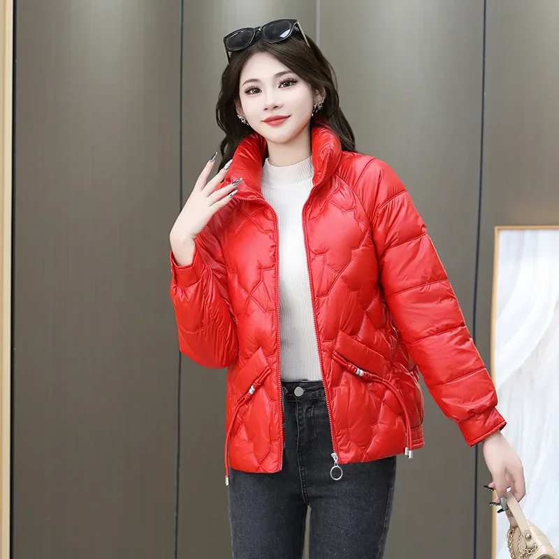 New 2024 Winter Jacket Casual Thick Women Parka Rhombus Down cotton Jacket Fashion Stand up collar Bright Face Bread Coat Female