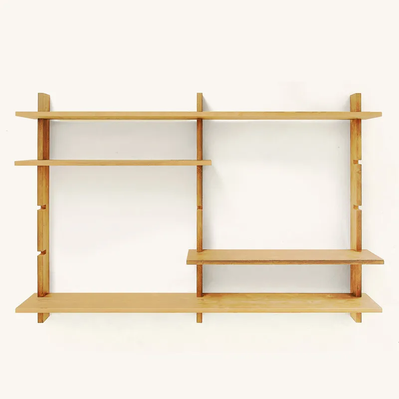 Bedroom multi-layer simple solid wood bookshelf wall storage