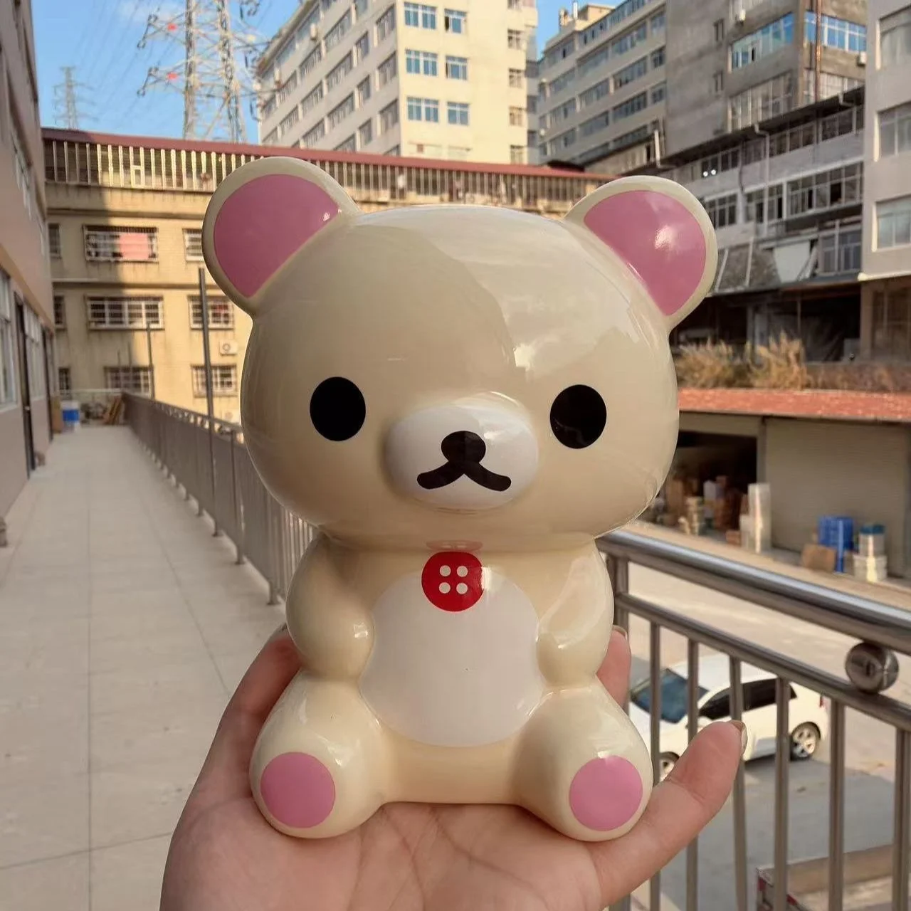 Cute Cartoon Rilakkumaed Bear Ceramic Piggy Bank Glossy Finish Home Tabletop Decoration Saving Box For Kid Birthday Holiday Gift