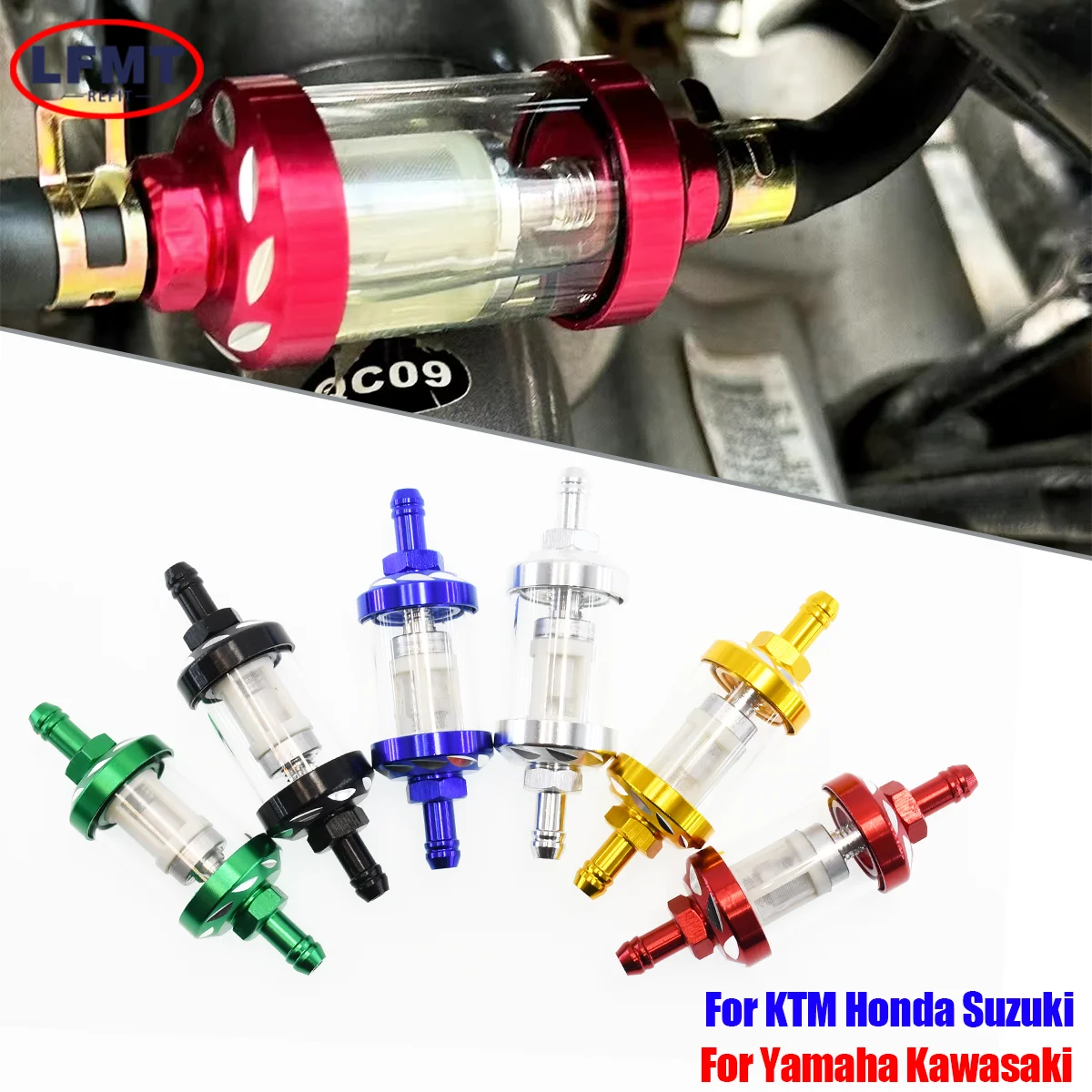 

Алюминиевый сплав с ЧПУ, 8 мм, стеклянный газовый топливный бензиновый масляный фильтр для CRF70 90 110 TTR100 110 KLX65 Dirt Pit Bike 125/140/150/160cc