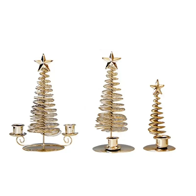 Home Decoration Iron Incense burner Ornaments Golden Metal Pine Christmas Tree Thin Candle Holder