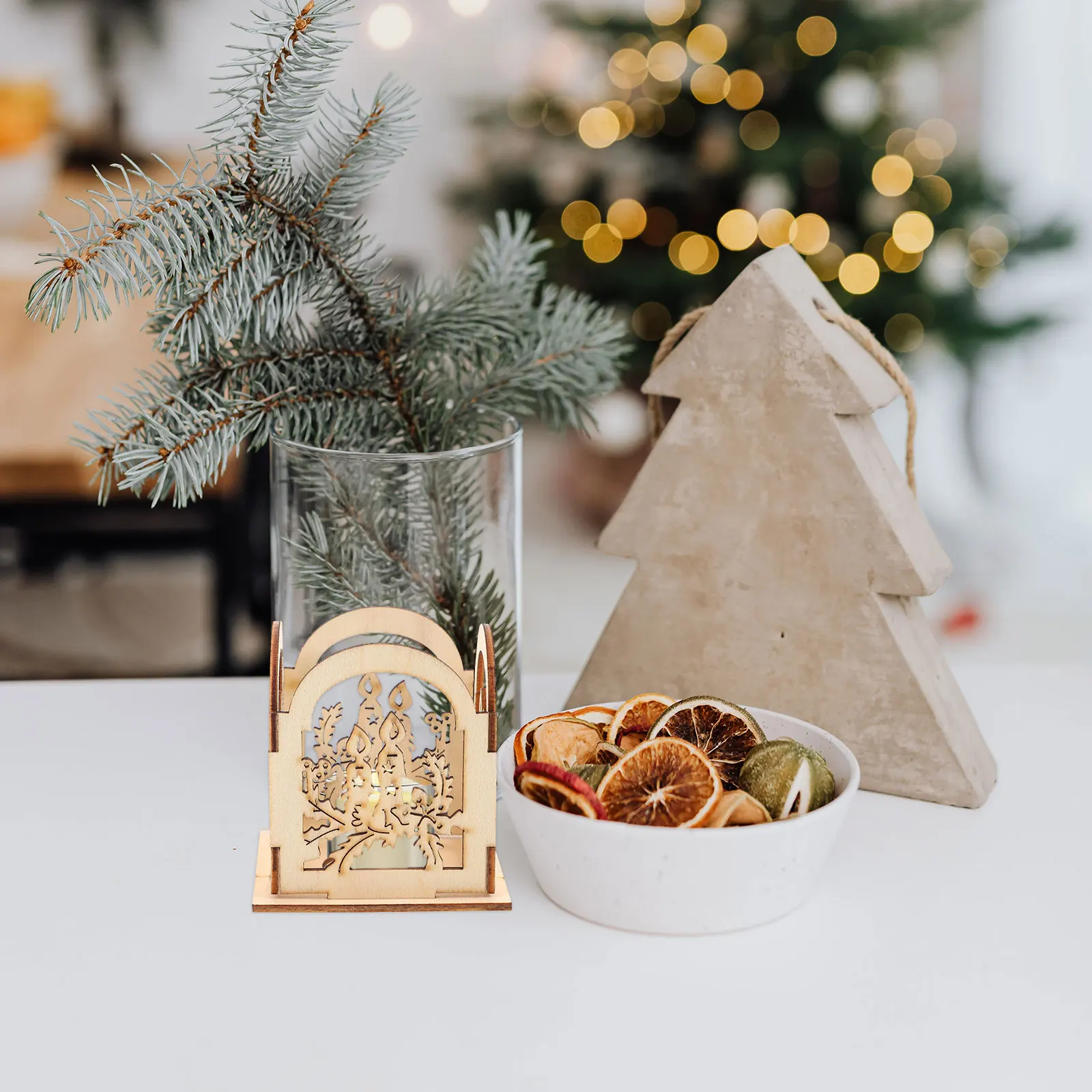 

2 Pcs Christmas Holder Wooden Holders Dining Table DIY Candlestick Tea Light