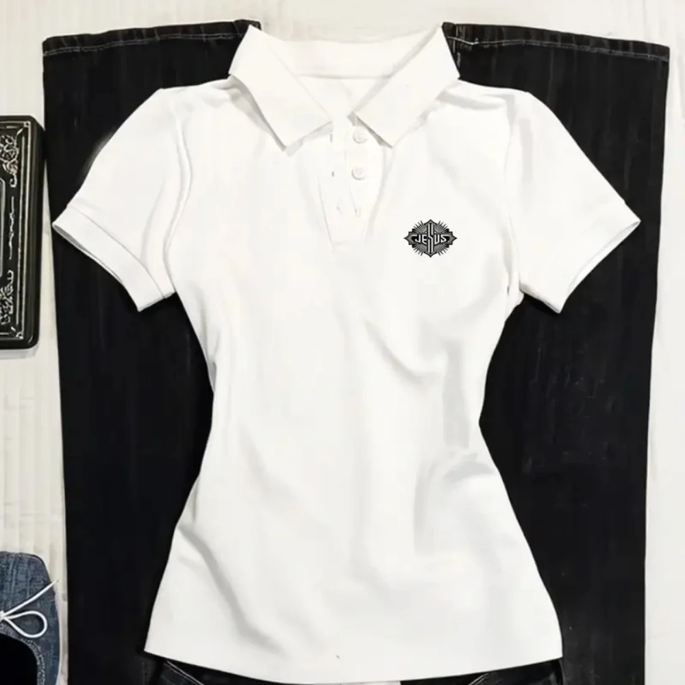 

"Y2K White Polo Tee: Y2K Effortless Style"