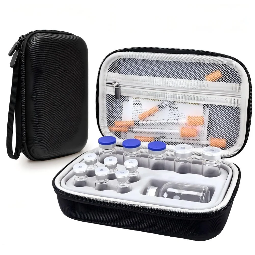 Peptide Storage Bag with Reinforced Structure - Fabric+EVA Vial Case for Temperature-Sensitive For medications