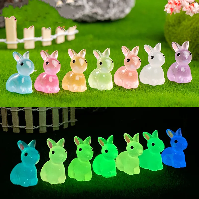 5pcs ornamenti di coniglio luminoso simpatici Mini animali coniglietto Micro paesaggio ornamento incandescente statua in miniatura giardino decorazioni per la casa