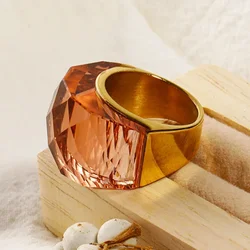 Luxury Multicolored Crystal Rings for Women Wedding Gold Plated Stainless Steel Jewelry Ring with Big Stone 2023 Trendy Gift