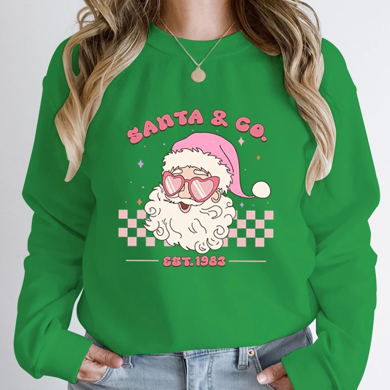 Baru kaus natal Santa & Co cetak pullover leher bulat kreatif natal wanita musim gugur musim dingin pullover atasan