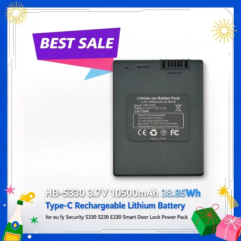 HB-5330 3.7V 10500mAh 38.85Wh Type-C Rechargeable Lithium Battery for eu fy Security S330 S230 E330 Smart Door Lock Power Pack