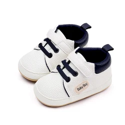 BeQeuewll Toddler Boy PU Sneakers Casual Letter Print Cute Baby Flats Breathable Infant Walking Shoes for Newborn Boy Shoes