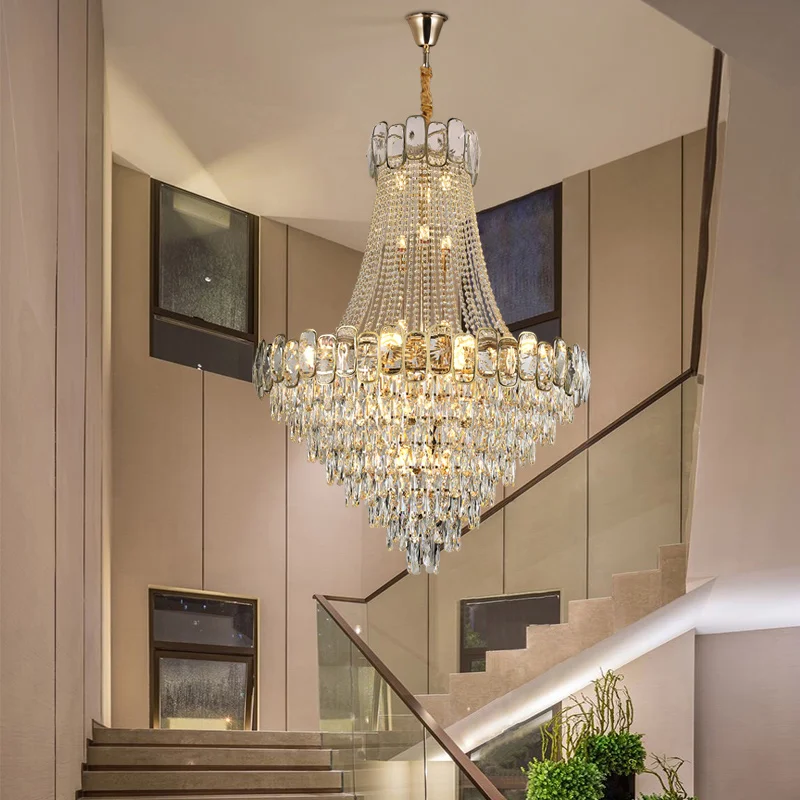Duplex Building Villa Living Room Pendant Light Luxury Hotel Lobby Luxury Spiral Staircase Crystal Pendant Lamp