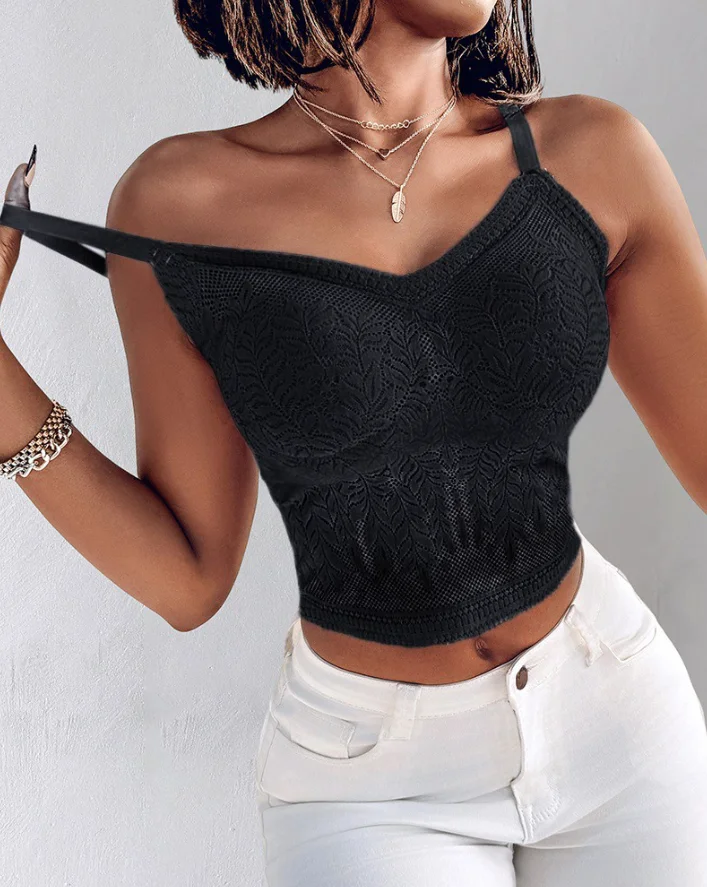 Top Women 2025 Summer New Fashion Lace V-Neck Spaghetti Strap Casual Bralette Camisoles Sexy Soft Crop Tank Top