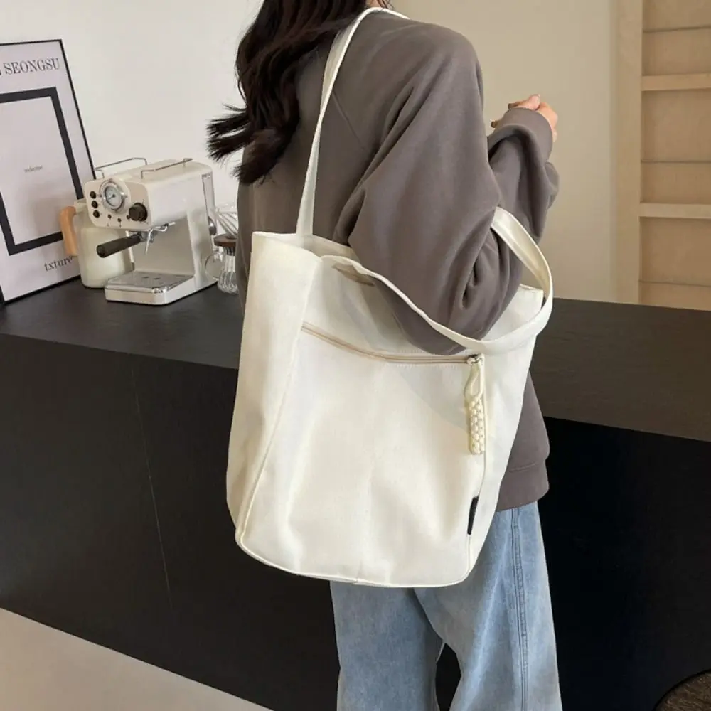 

Wheat Ear Zipper Canvas Tote Bag Large Capacity Wear Resistant One Shoulder Bag Lightweight Waterproof Women Handbag Business