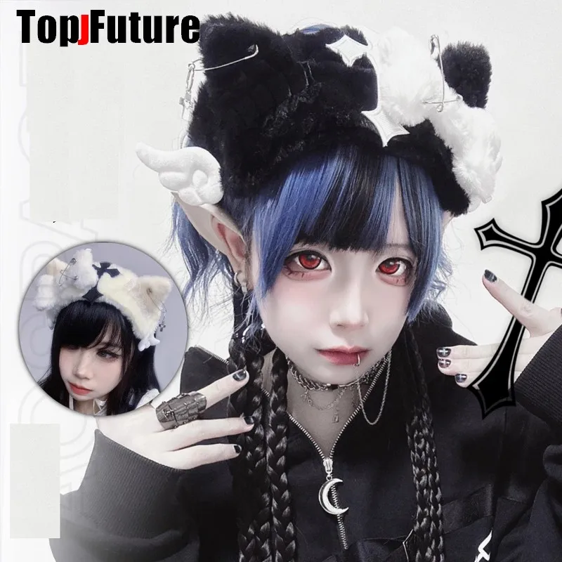 

Harajuku Women Y2K Girl Gothic Lolita Bone Cat ear Goth Headband Angel Wings Furry Hairband Hair Accessories Hair Barrettes