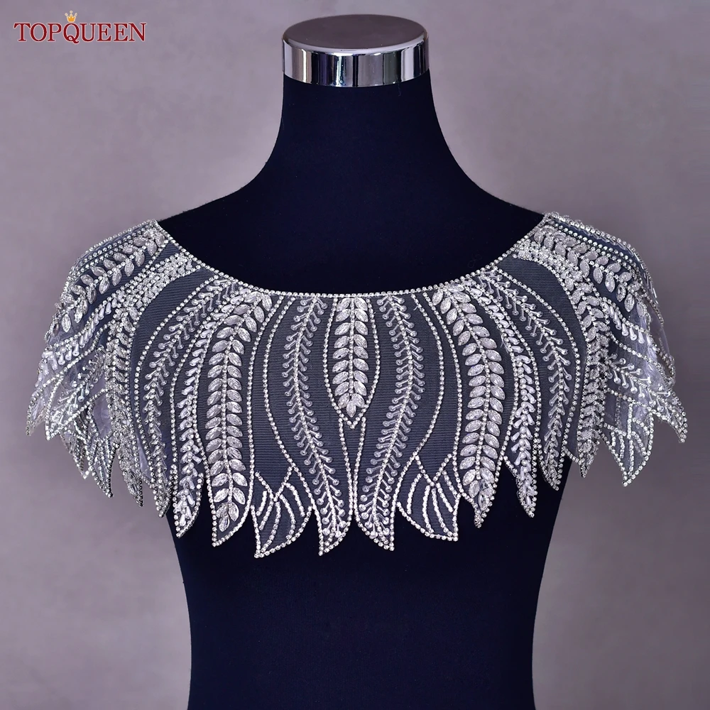 

TOPQUEEN Bridal Shawl Bolero Dress Bridal Top Rhinestone Mesh Bolero Jacket Wedding Shawl Stage Handmade Accessories SG41