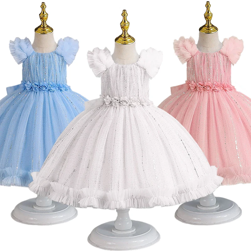 

Christmas Floral Shiny Baby Girl Clothes Toddler Christening Birthday Party Baby Dresses Kids Puffy One-piece Infant Dress Gown