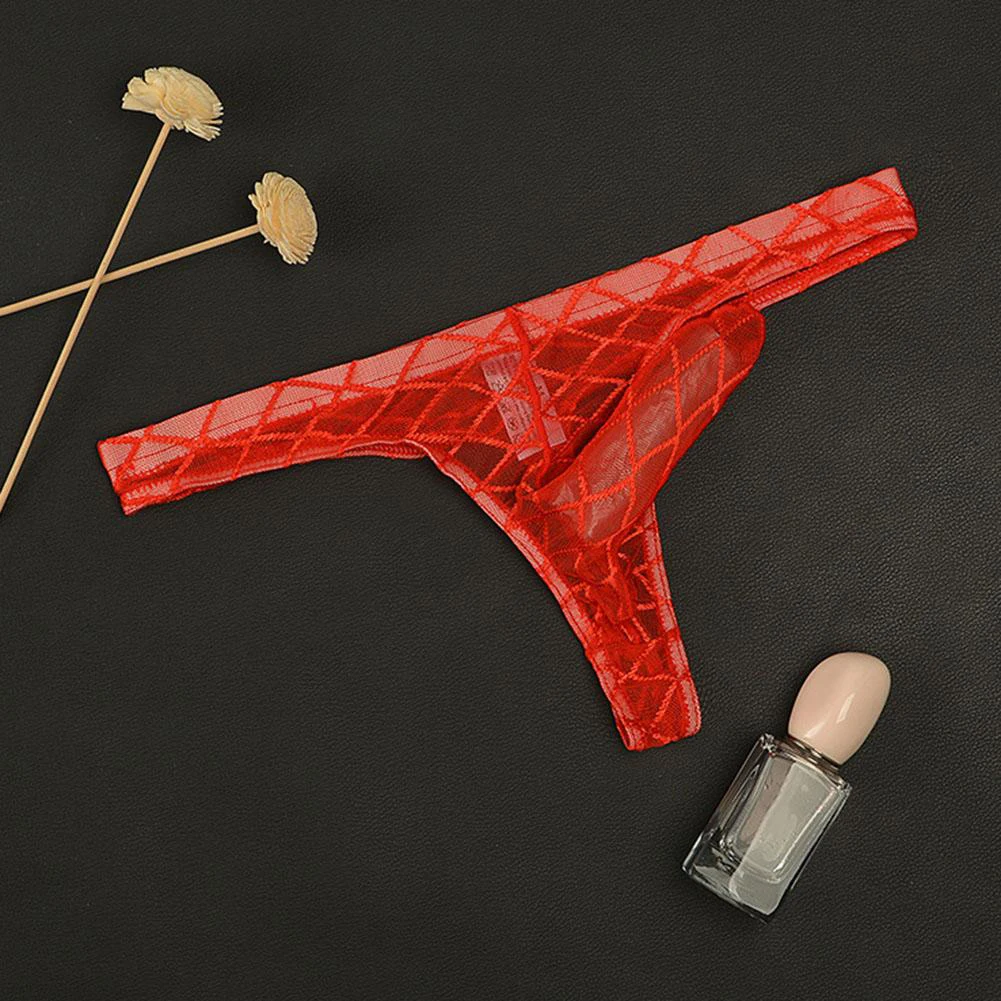 

Sexy Mens See Through G-strings Elephant Nose Mesh Thongs Breathable T-Back Sissy U Convex Pouch Underwear Quick Dry Underpants