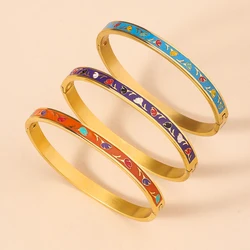 Exquisite Stainless Steel Women's Bangle Bracelet, Light Luxury Enamel Colored Fower Bracelet, Party Daily Jewelry Accessories