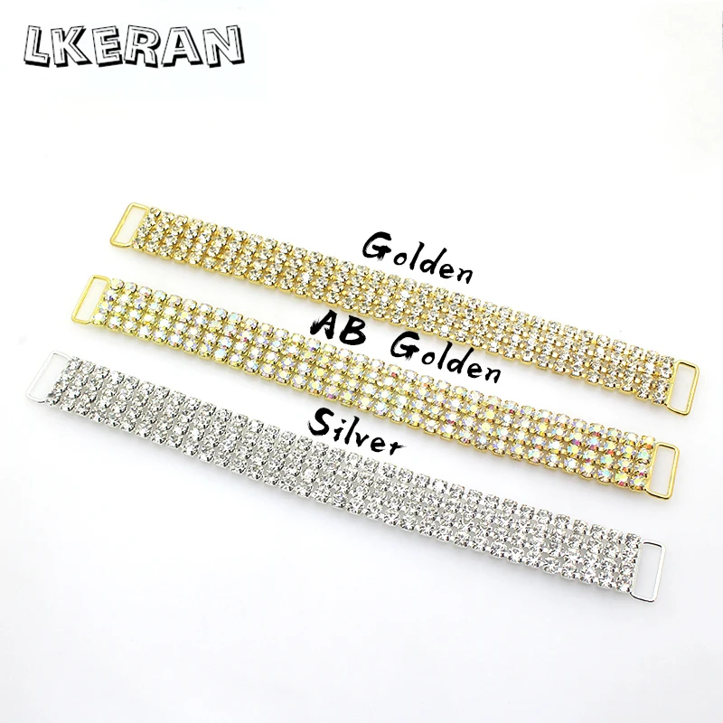 LKERAN 10Pcs 175mm fibbie per connettori a catena/Bikini con strass a quattro file per accessori per abiti da spalla