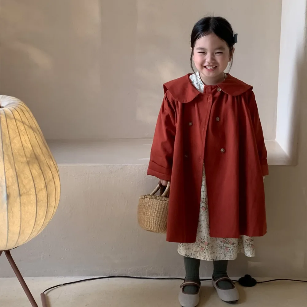 2026 New Autumn Girls Trench Coat, Korean‑Style Loose Fashion Mid‑Length Windbreaker Outerwear For Kids Girls