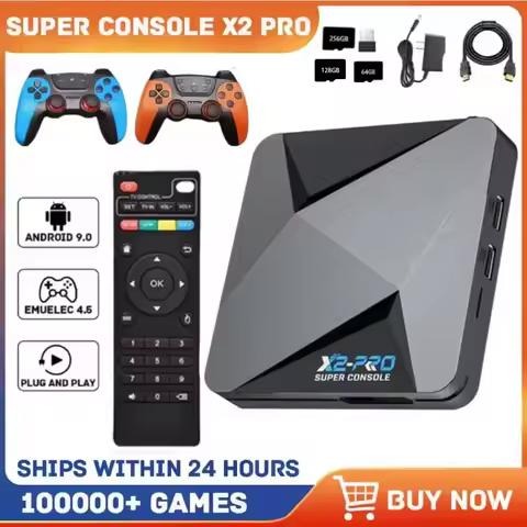 X2 Pro Retro Video Game Console TV Box 100000+ Games with 2 Gamepads Super Console 4K 60+ Game Emulators for DC/Arcade/MAME/Sega