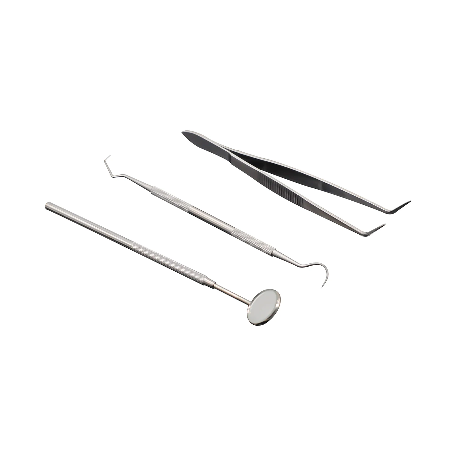 

‌3pcs Dental Tools Set Stainless Steel Oral Mirror Probe Hook Tweezers 14.5-16cm Teeth Cleaning Dentist Examination Kit